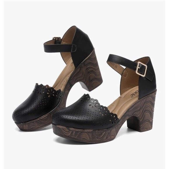 Altxic Women's Women Block chunky Heel sandals Ankle Strap Buckle Size 9 Black - Picture 8 of 12